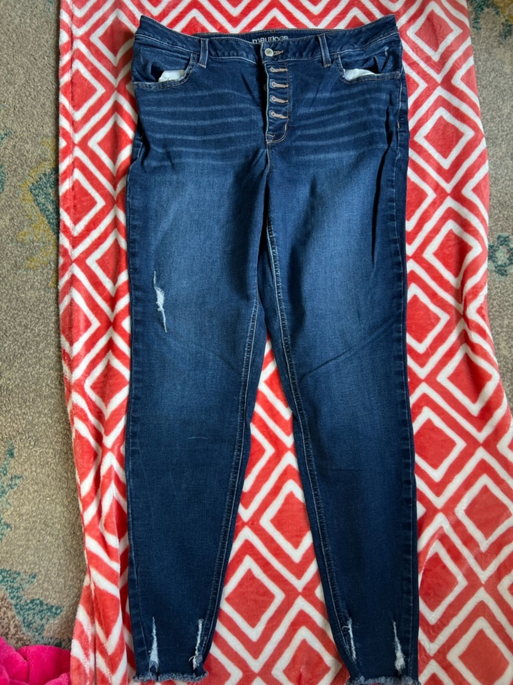 Maurices Dark Blue Skinny High-Rise Button-Fly Jeans XL Long